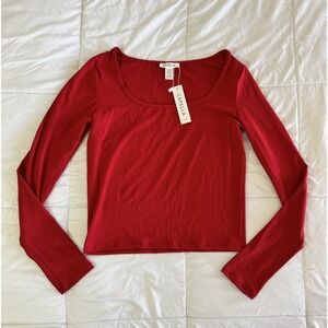 New Capella Scoop Neck Long Sleeve Solid Soft Knit Top Size Large Red Stretchy